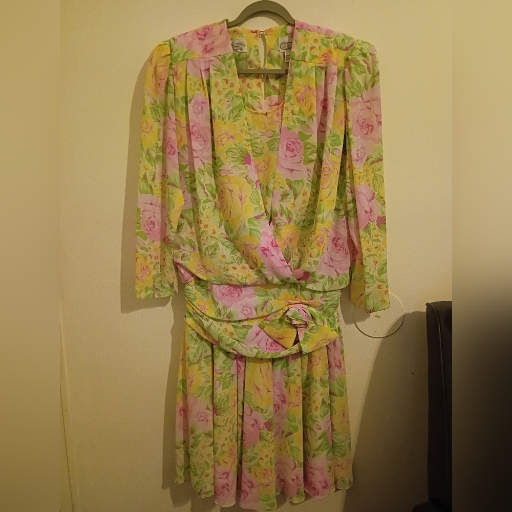 VTG Liz Roberts‎ Floral Chiffon Dress Sz L